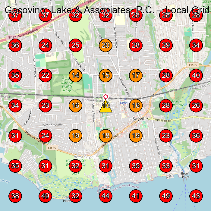 Gacovino, Lake & Associates, P.C. GeoGrid visibility map for Personal Injury Attorney in Bayport